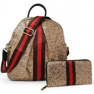 Rose Gold Sparkle Convertible Crossbody- backpack and Wallet Set